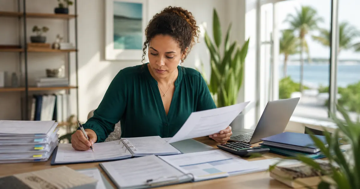 ESA provider assembling an itemized Florida ESA invoice with service, order and fulfillment records