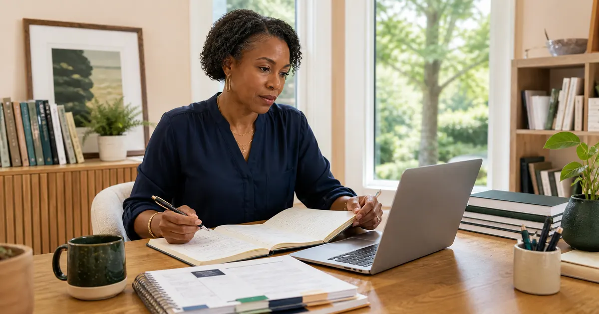 Georgia education provider reviewing the official Georgia Promise Scholarship source beside dated research notes