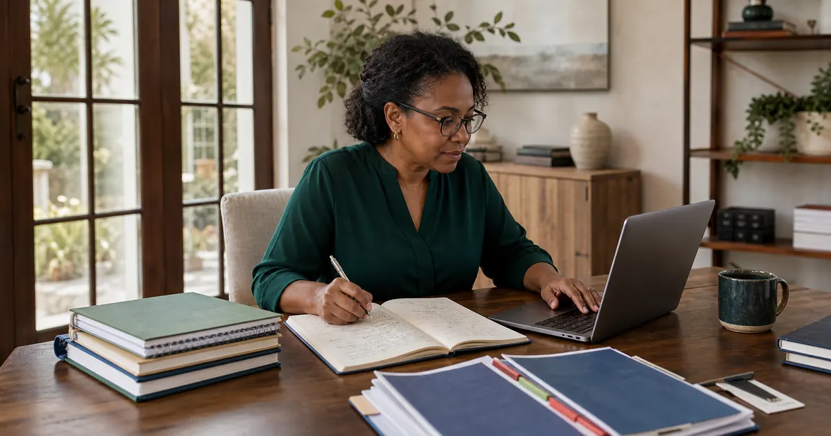 Louisiana education provider reviewing the official LA GATOR Scholarship Program source beside dated research notes