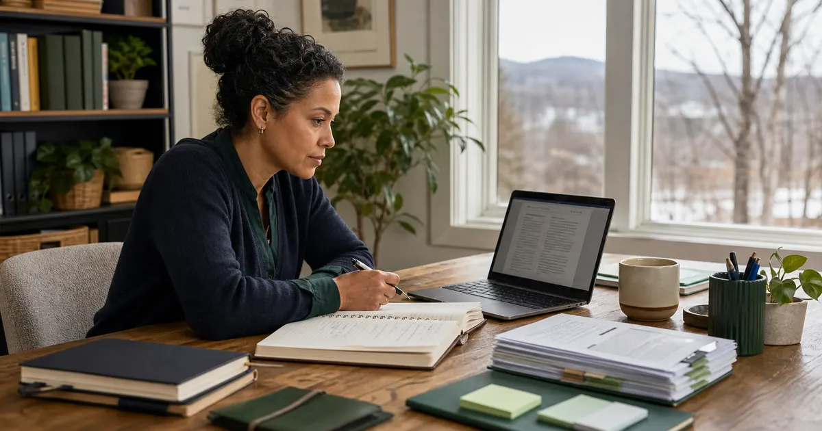 New Hampshire education provider reviewing the official Education Freedom Account (EFA) source beside dated research notes