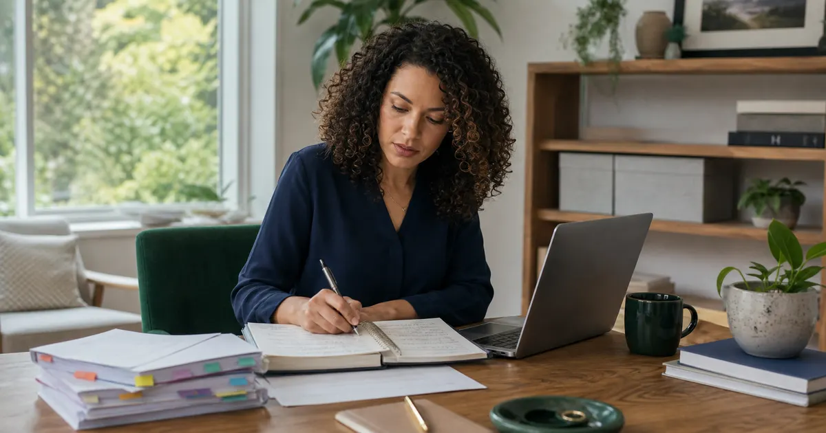North Carolina education provider reviewing the official Education Student Accounts (ESA+) source beside dated research notes