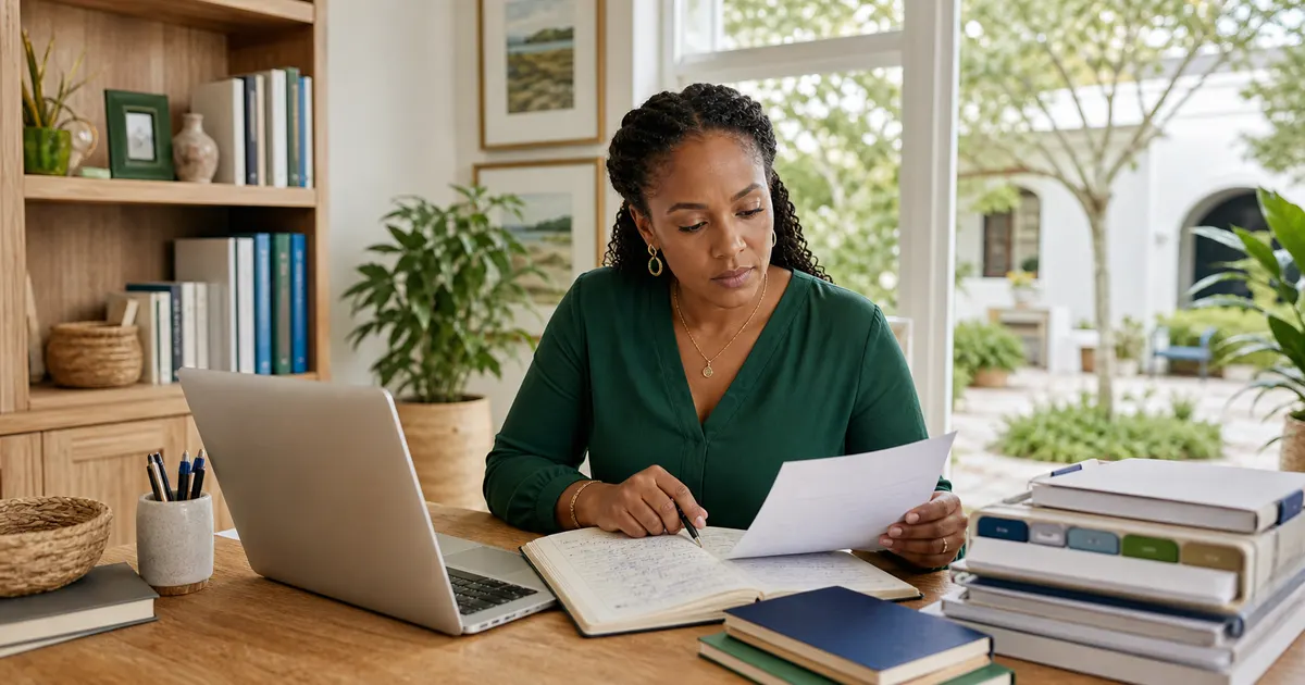 South Carolina education provider reviewing the official Education Scholarship Trust Fund (ESTF) source beside dated research notes