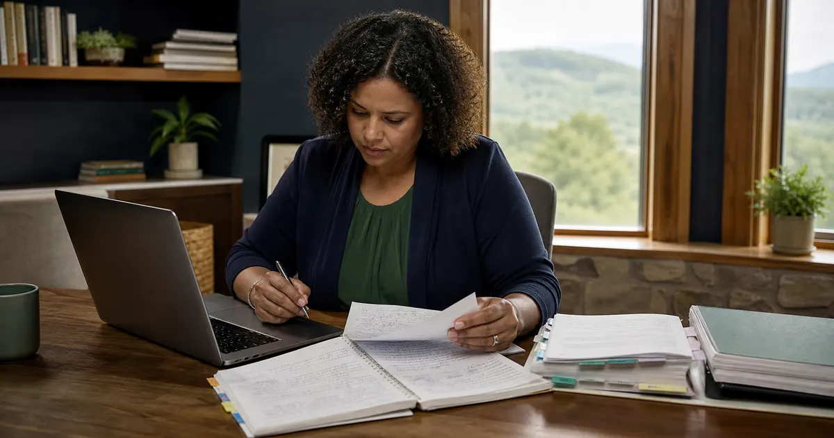 West Virginia education provider reviewing the official Hope Scholarship source beside dated research notes