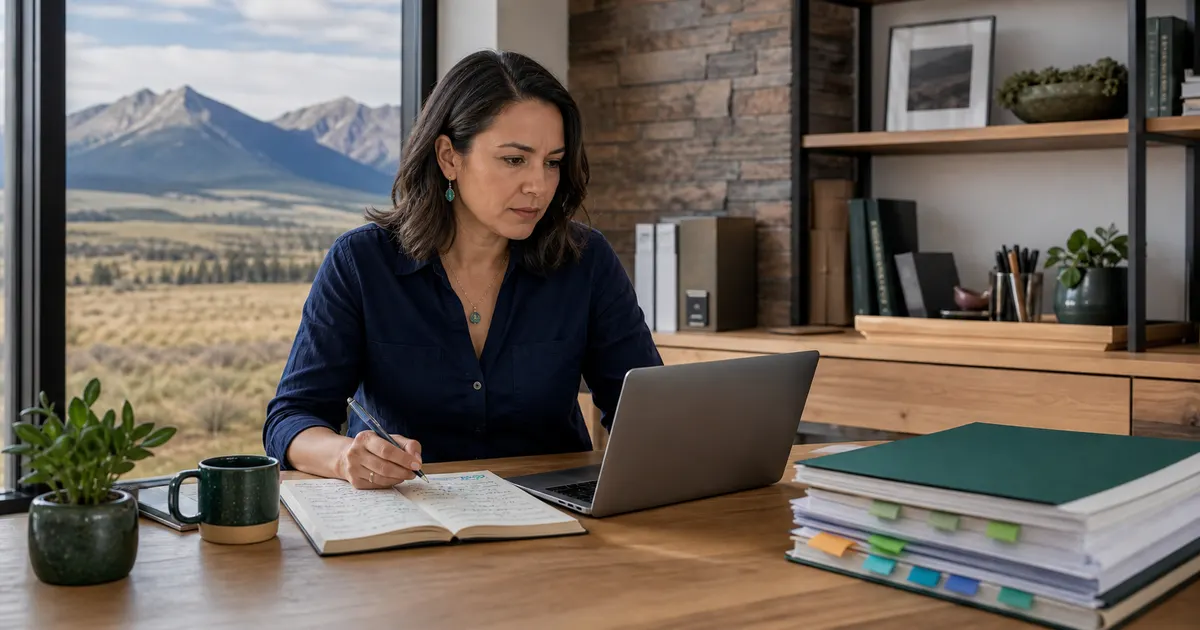 Wyoming education provider reviewing the official Wyoming Education Savings Account Program (ESA) source beside dated research notes